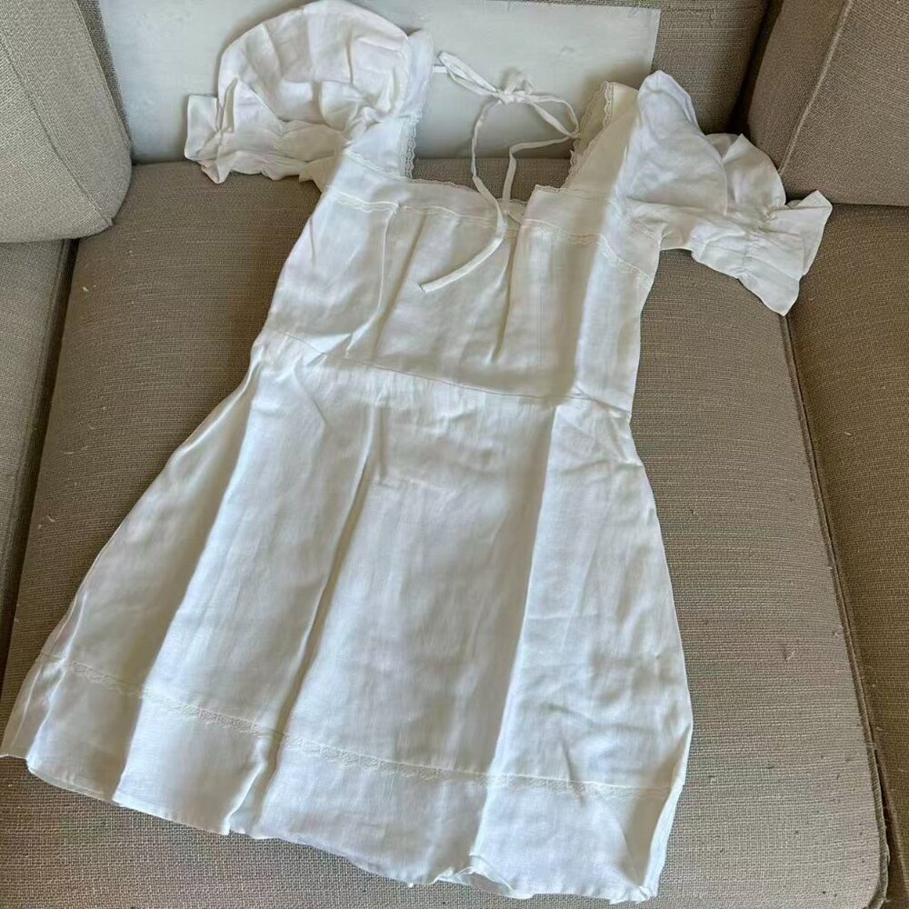 BEST Reformation Evianna Linen Mini Dress Sz0/2/4 White Classic French - Picture 8 of 12